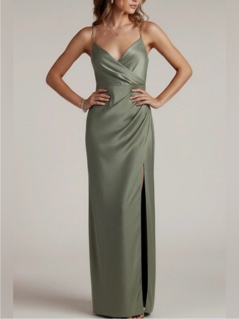 Anthropologie BHLDN | Women’s ‘Moss Green’ Satin Charmeuse Freya Maxi Dress Sz 4